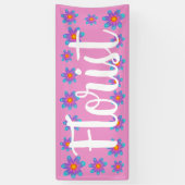 花屋カラフルピンク旗 横断幕 (縦)