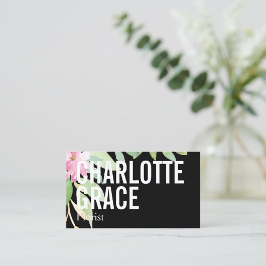 花屋ピンクの花をテーマにパーソナライズされたした 名刺 (スタンド正面)