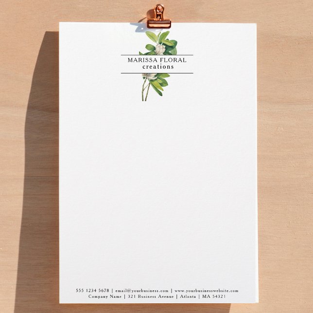 花屋ボタニカルフラワーショップウォーターカラーロゴ レターヘッド (Florist Botanical Flower Shop Watercolor Logo Letterhead)