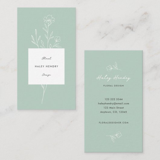 花屋モダンミニマルフローラ緑 名刺 (正面/裏面)