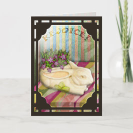 花屋店の窓のイースターのウサギプランター シーズンカード