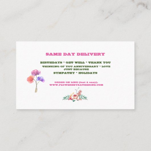 花屋Flower for any大事な行事 名刺 (裏面)