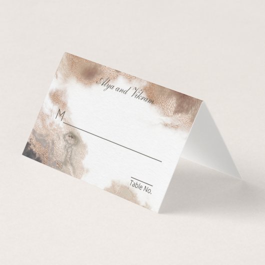 花崗岩と金ゴールド結婚のゲストテーブルシーティングカード (正面)