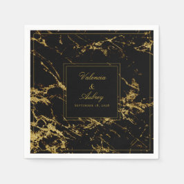 花崗岩と金ゴールド結婚の5インチカクテルの夜 スタンダードカクテルナプキン
