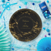 花崗岩と金ゴールド結婚の9インチディナーでの夜 ペーパープレート (パーティー)