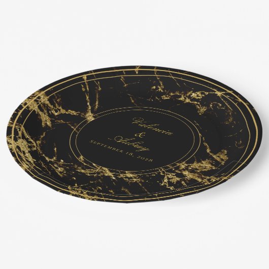 花崗岩と金ゴールド結婚の9インチディナーでの夜 ペーパープレート (アングル)