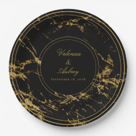 花崗岩と金ゴールド結婚の9インチディナーでの夜 ペーパープレート