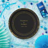 花崗岩と金ゴールド結婚の9インチディナーでの夜 ペーパープレート (パーティー)