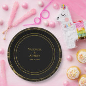 花崗岩と金ゴールド結婚の9インチディナーでの夜 ペーパープレート (パーティー)