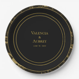 花崗岩と金ゴールド結婚の9インチディナーでの夜 ペーパープレート