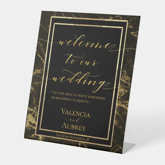 花崗岩の夜と金ゴールドは私たちの結婚の 台座サイン (正面)