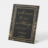 花崗岩の夜と金ゴールドは私たちの結婚の 台座サイン (正面)