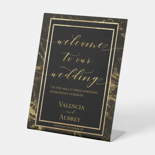 花崗岩の夜と金ゴールドは私たちの結婚の 台座サイン (正面)