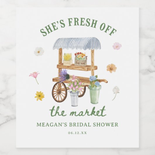 花市場でフレッシュなおしゃれな結婚前パーティー ワインラベル (シングルラベル)