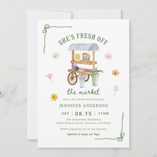 花市場は市場から新鮮なブライダルシャワー 招待状 (正面)