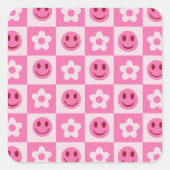 花市松模様にと幸せ顔ピンク スクエアシール (正面)
