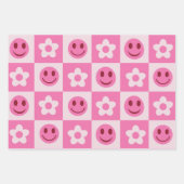 花市松模様にと幸せ顔ピンク ラッピングペーパーシート (正面3)