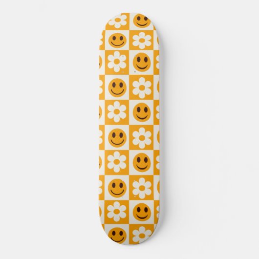 花市松模様にと笑顔の顔オレンジ スケートボード (正面)