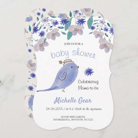 花帽子をかぶったかわいい青い雀 (正面/裏面)