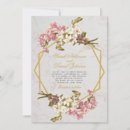 花幾何学模様大理石ゴールドピンク蘭の結婚式 招待状