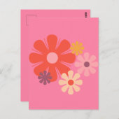 花座レトロミニマル花柄ピンク ポストカード (正面/裏面)