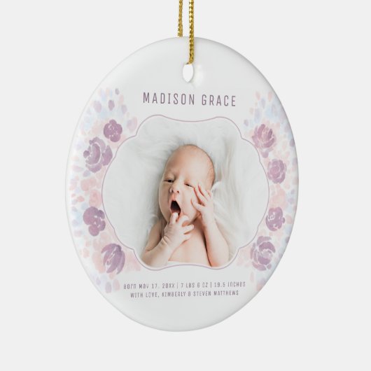 花弁ベビーガール誕生発表カスタム写真 セラミックオーナメント (右)