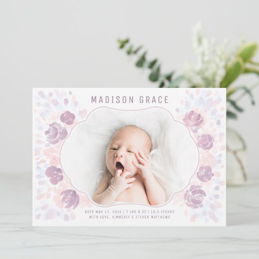 花弁ベビーガール誕生発表写真カード 案内状 (スタンド正面)
