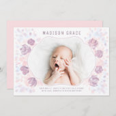 花弁ベビーガール誕生発表写真カード 案内状 (正面/裏面)