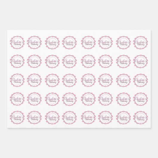 花弁付きベビーガールピンク《キリスト教》洗礼式や命名式紙 ラッピングペーパーシート (正面)