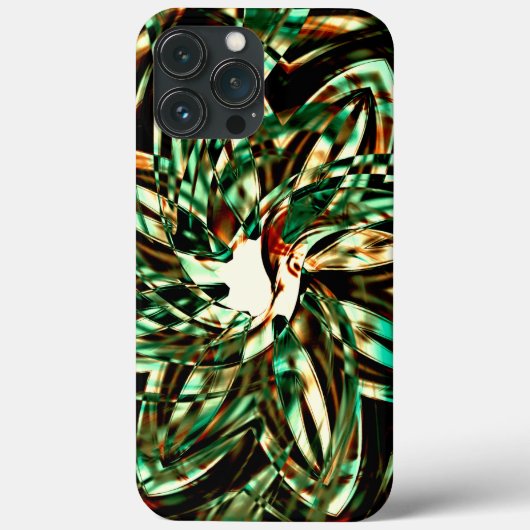 花形のメタリックな緑ストライプの、光沢のあるセピア Case-Mate iPhoneケース (裏面)
