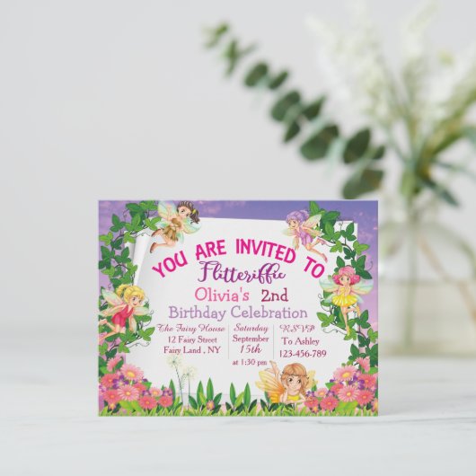 花形ピンクの魔法の妖精の国2nd誕生日 招待状 (スタンド正面)