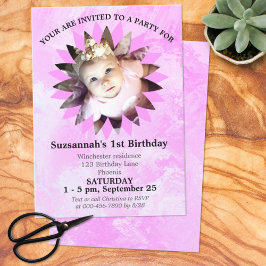 花形フォトピンク水彩テンプレート 招待状