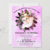 花形フォトピンク水彩テンプレート 招待状 (正面)