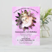 花形フォトピンク水彩テンプレート 招待状 (スタンド正面)