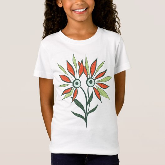 花怪獣かわいい漫画キャラクター緑の女の子 Tシャツ (正面)