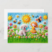 花感じ園の犬と子供 ポストカード (正面/裏面)