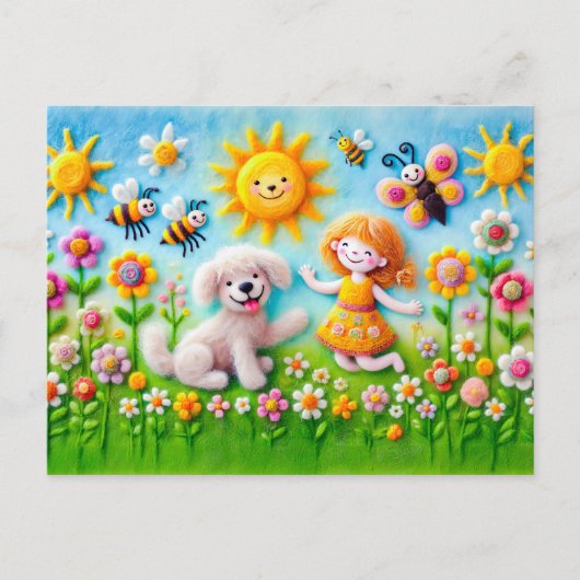 花感じ園の犬と子供 ポストカード (正面)