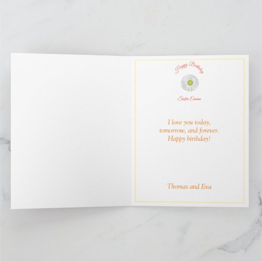 花手紙シスターパーソナライズされた誕生日カード カード (内部)