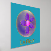 花抽象芸術紫ティール（緑がかった色）ホットピンク金ゴールド 箔ポスター (レイダウン)