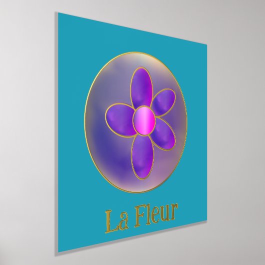 花抽象芸術紫ティール（緑がかった色）ホットピンク金ゴールド 箔ポスター (レイダウン)