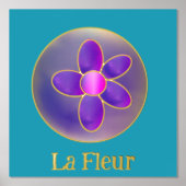 花抽象芸術紫ティール（緑がかった色）ホットピンク金ゴールド 箔ポスター (正面)