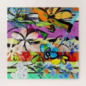 花抽象芸術、幾何線構成。 ジグソーパズル (横)