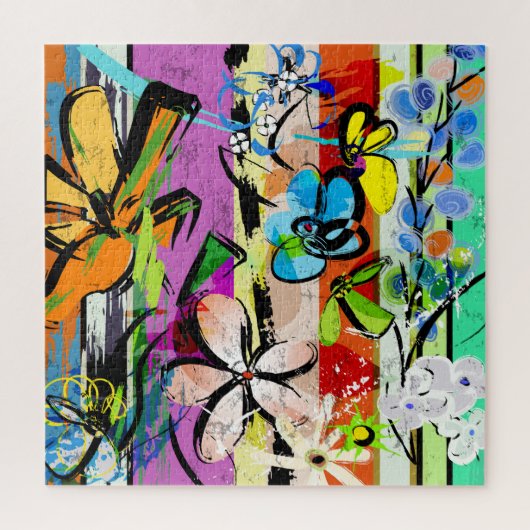 花抽象芸術、幾何線構成。 ジグソーパズル (縦)