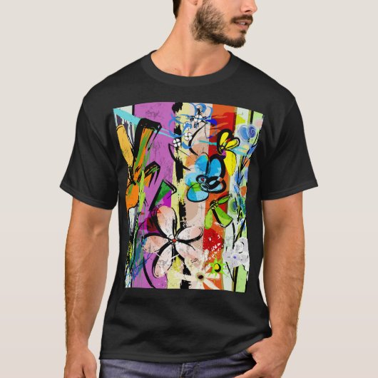 花抽象芸術、幾何線構成。 Tシャツ (正面)