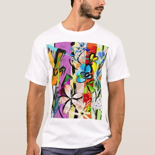 花抽象芸術、幾何線構成。 Tシャツ (正面)
