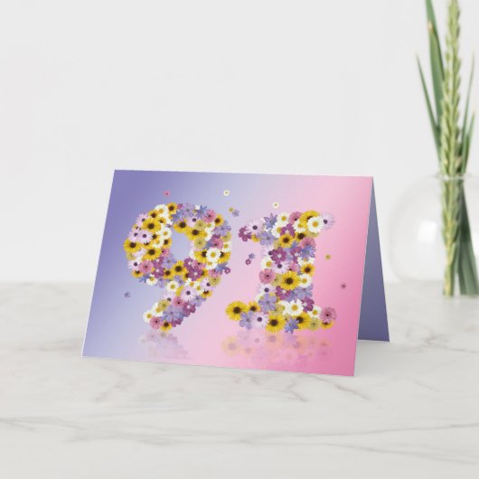 花文付き91歳の誕生日カード カード (正面)