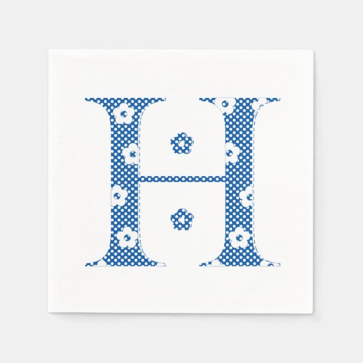 花文文字H （青） スタンダードカクテルナプキン (正面)