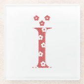 花文文字I （赤） ガラスコースター (正面)