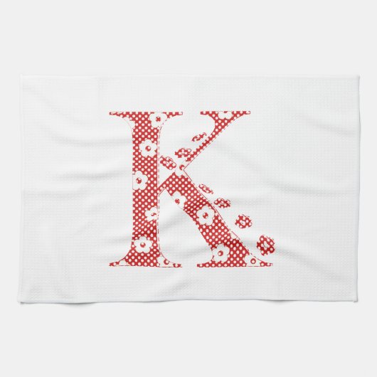 花文文字K(赤) キッチンタオル (横)