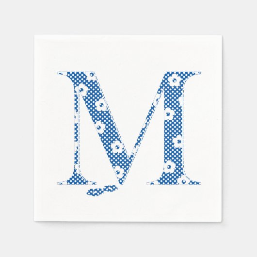 花文文字M（青） スタンダードカクテルナプキン (正面)